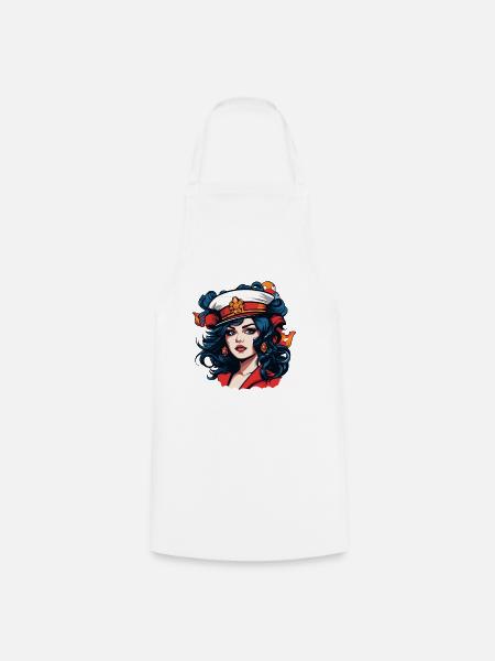Retro-Sailor Pinup Porträt - Kochschürze - Weiß