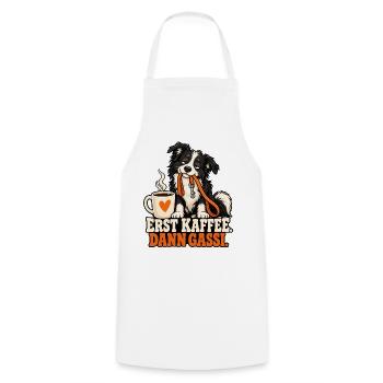 Erst Kaffee, Dann Gassi Hundemotiv - Kochschürze - Weiß - Vorne - AI Model Male 185 dark (185cm)