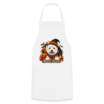 West Highland Terrier mit Halloween-Hut - Kochschürze - Weiß - Vorne - AI Model Male 185 dark (185cm)