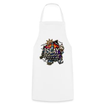 Insel Whiskey – Leuchtturm & Segelschiff - Kochschürze - Weiß - Vorne - AI Model Male 185 dark (185cm)