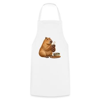 Capybara mit Zapfen-Futterspender - Kochschürze - Weiß - Vorne - AI Model Male 185 dark (185cm)