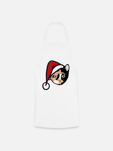 Calico-Katze im Weihnachtshut - Kochschürze - Weiß