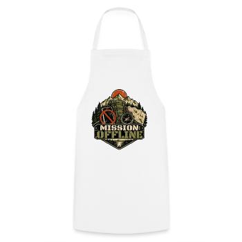 Mission: Offline – Outdoor-Auszeit - Kochschürze - Weiß - Vorne - AI Model Male 185 dark (185cm)