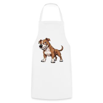 Cooler Pitbull Cartoon mit frechem Grinsen - Kochschürze - Weiß - Vorne - AI Model Male 185 dark (185cm)
