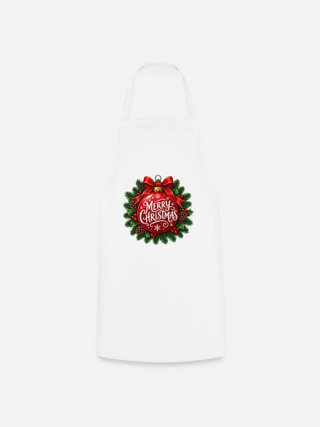 Frohe Weihnachten – Rote Weihnachtskugel - Kochschürze - Weiß