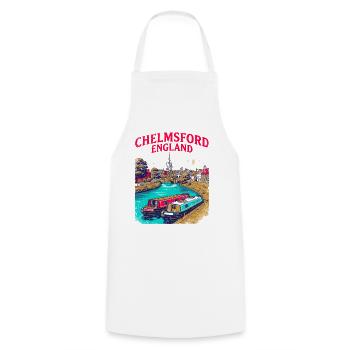 Vintage Chelmsford England Cityscape Travel Poster - Kochschürze - Weiß - Vorne - AI Model Male 185 dark (185cm)