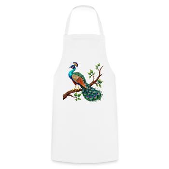 Einfacher Pfau auf Ast - Kochschürze - Weiß - Vorne - AI Model Male 185 dark (185cm)