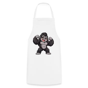 Gorilla Kawaii Style – Süßer Dschungelriese - Kochschürze - Weiß - Vorne - AI Model Male 185 dark (185cm)