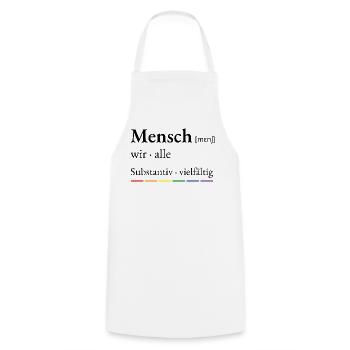 Mensch – wir alle | LGBTQ+ Pride - Kochschürze - Weiß - Vorne - AI Model Male 185 dark (185cm)