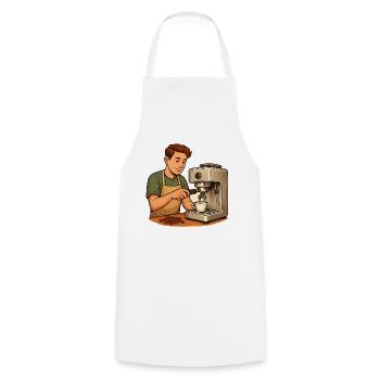 Geschenk für neue Hobby-Baristas mit Siebträger - Kochschürze - Weiß - Vorne - AI Model Male 185 dark (185cm)