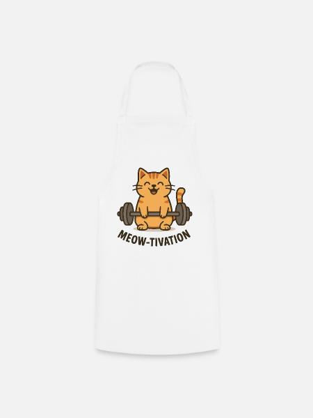 Meow-tivation – Katze beim Gewichtheben - Kochschürze - Weiß