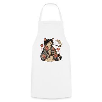 Katzentattoo mit Koi-Blüten - Kochschürze - Weiß - Vorne - AI Model Male 185 dark (185cm)