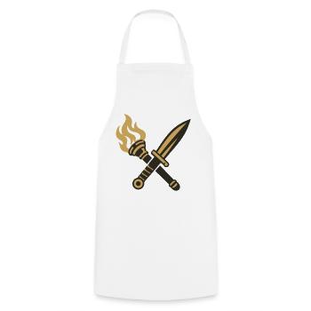 Schwert Fackel Wappen Logo - Kochschürze - Weiß - Vorne - AI Model Male 185 dark (185cm)