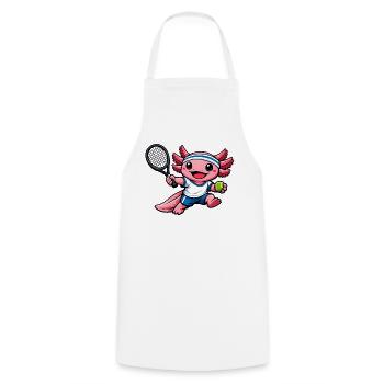 Axolotl beim Tennis – Süßes Sportmotiv - Kochschürze - Weiß - Vorne - AI Model Male 185 dark (185cm)