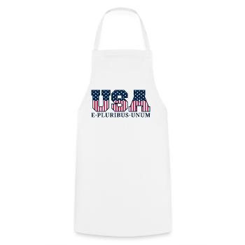 College USA Red White Blue Stars And Stripes Motto - Kochschürze - Weiß - Vorne - AI Model Male 185 dark (185cm)