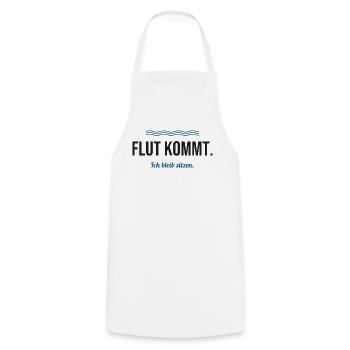 Flut kommt. Ich bleib sitzen. – Nordsee Spruch - Kochschürze - Weiß - Vorne - AI Model Male 185 dark (185cm)