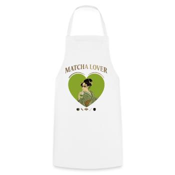 Japanese Matcha Lover Utamaro Ukiyo-e Parody - Kochschürze - Weiß - Vorne - AI Model Male 185 dark (185cm)