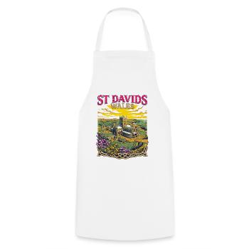City St Davids Cathedral Wales Retro Travel - Kochschürze - Weiß - Vorne - AI Model Male 185 dark (185cm)