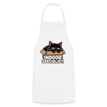 Indoor-Spezialistenkatze - Kochschürze - Weiß - Vorne - AI Model Male 185 dark (185cm)