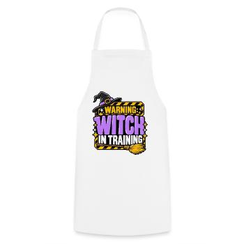 Witch in Training Warnung - Kochschürze - Weiß - Vorne - AI Model Male 185 dark (185cm)