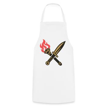 Schwert Fackel Wappen Logo - Kochschürze - Weiß - Vorne - AI Model Male 185 dark (185cm)