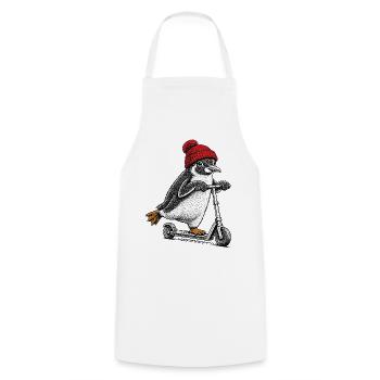 Pinguin auf dem Tretroller – Vintage-Stil - Kochschürze - Weiß - Vorne - AI Model Male 185 dark (185cm)