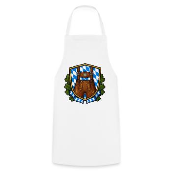 Bayerisches Lederhosen Wappen - Kochschürze - Weiß - Vorne - AI Model Male 185 dark (185cm)