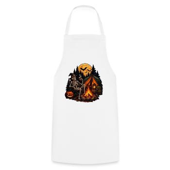 Skelett Camping: Gemütlich bis in die Knochen! - Kochschürze - Weiß - Vorne - AI Model Male 185 dark (185cm)