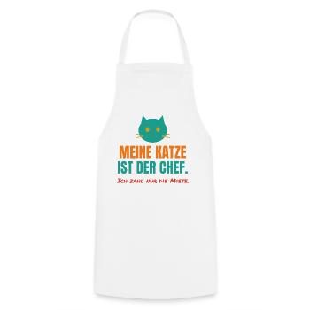 Meine Katze ist der Chef – Katzen Spruch - Kochschürze - Weiß - Vorne - AI Model Male 185 dark (185cm)