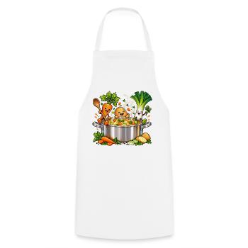 Fröhliche Gemüsefreunde kochen Suppe  - Kochschürze - Weiß - Vorne - AI Model Male 185 dark (185cm)