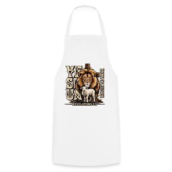 Yeshua Löwe von Juda Christliches Glaubensmotiv - Kochschürze - Weiß - Vorne - AI Model Male 185 dark (185cm)