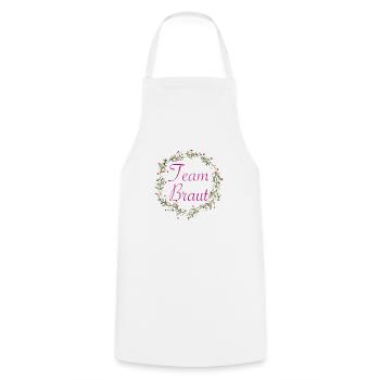 Team Braut mit Blumenkranz pinker Schriftzug - Kochschürze - Weiß - Vorne - AI Model Male 185 dark (185cm)