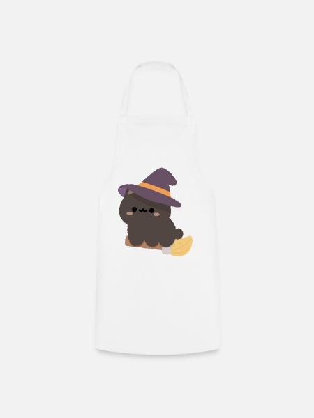 Kawaii-Hexenpudding auf einem Besen - Kochschürze - Weiß