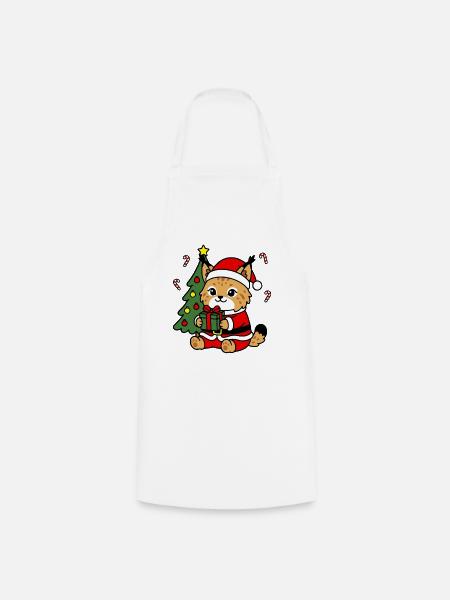 Süße Kawaii Lynx Weihnachtsmannbaum-Geschenkkunst - Kochschürze - Weiß