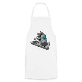 Katze DJ Musik - Kochschürze - Weiß - Vorne - AI Model Male 185 dark (185cm)