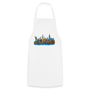 Bunte New York Skyline im Kinder-Kritzelstil - Kochschürze - Weiß - Vorne - AI Model Male 185 dark (185cm)
