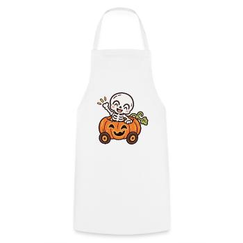 Lustiges Skelett im Kürbisauto – Halloween - Kochschürze - Weiß - Vorne - AI Model Male 185 dark (185cm)