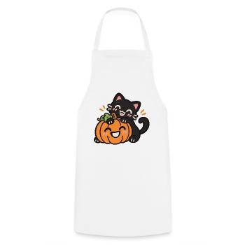 Süße schwarze Katze mit Halloween Kürbis - Kochschürze - Weiß - Vorne - AI Model Male 185 dark (185cm)