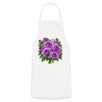 Lavendelrosen-Straußdruck - Kochschürze - Weiß - Vorne - AI Model Male 185 dark (185cm)
