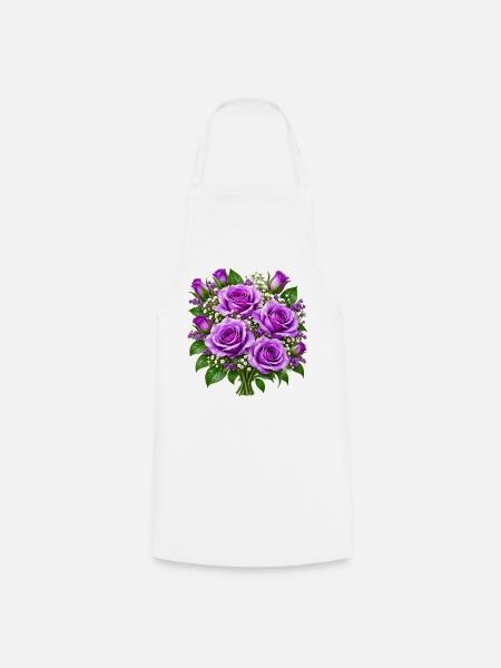 Lavendelrosen-Straußdruck - Kochschürze - Weiß