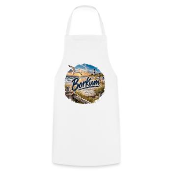 Borkum Küstenzauber Strand Leuchtturm - Kochschürze - Weiß - Vorne - AI Model Male 185 dark (185cm)