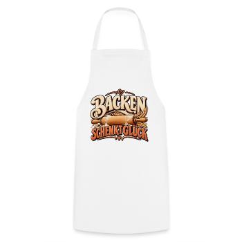 Backen schenkt Glück Backmotiv mit Teigrolle - Kochschürze - Weiß - Vorne - AI Model Male 185 dark (185cm)