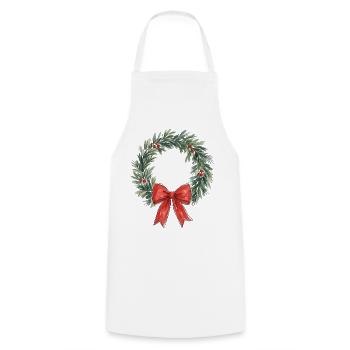 Traditioneller Weihnachtskranz mit roter Schleife - Kochschürze - Weiß - Vorne - AI Model Male 185 dark (185cm)