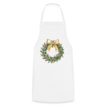 Eleganter goldener Weihnachtskranz mit Schleife - Kochschürze - Weiß - Vorne - AI Model Male 185 dark (185cm)