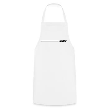 Staff Schriftzug Linie Schwarz - Kochschürze - Weiß - Vorne - AI Model Male 185 dark (185cm)
