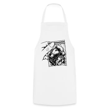 Suchtbox – Taschenhandschuhe, Bänder und Seilring - Kochschürze - Weiß - Vorne - AI Model Male 185 dark (185cm)