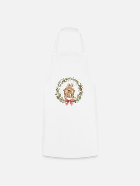Lebkuchenhaus Weihnachtskranz - Kochschürze - Weiß