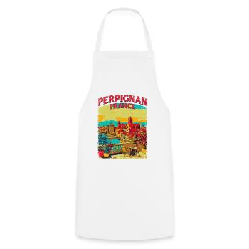 Vintage Style Perpignan France Cityscape Novelty - Kochschürze - Weiß - Vorne - AI Model Male 185 dark (185cm)