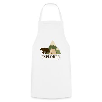 Explorer Bear – Bergcamping-Abenteuer - Kochschürze - Weiß - Vorne - AI Model Male 185 dark (185cm)
