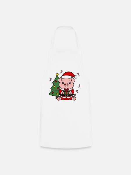Niedliche Kawaii Pig Santa Weihnachtsbaum-Geschenkbaumkunst - Kochschürze - Weiß
